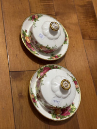 2 covered butter dishes Old Country Roses Royal Albert 