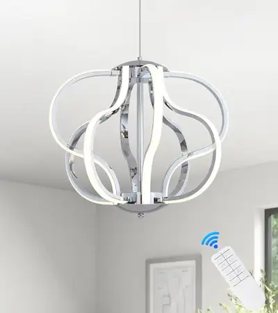 Modern Chrome LED Chandelier with Remote Control, View more