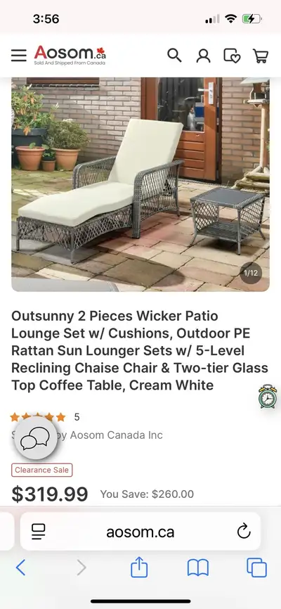 2 Pieces Wicker Patio Lounge Set w/ Cushions, Outdoor PE Rattan , View more