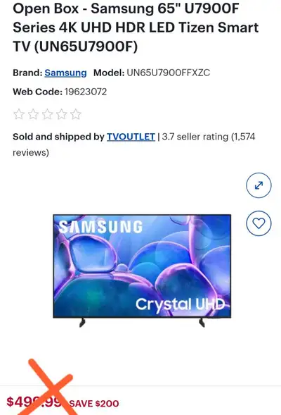 2025 - Samsung 65" U7900F Series 4K UHD HDR LED Tizen Smart TV, View more