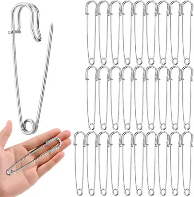 Heavy Duty Safety Pins - 30pcs, 4" Silver Metal, Large & Sturdy, View more