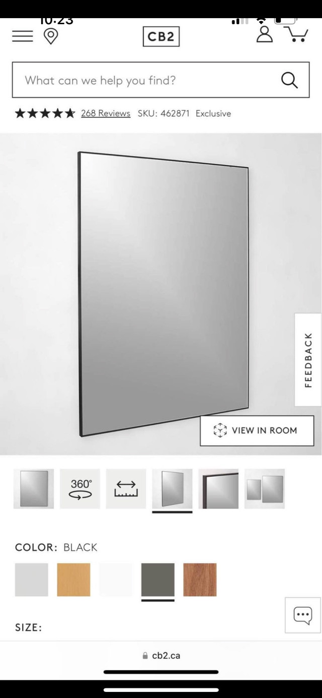CRATE & BARREL CB2 INFINITY RECTANGULAR BLACK WALL MIRROR 36X48  in Home Décor & Accents in Peterborough - Image 3