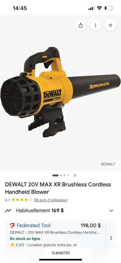 DeWalt 20v - Souffleur à batterie - 100$, View more
