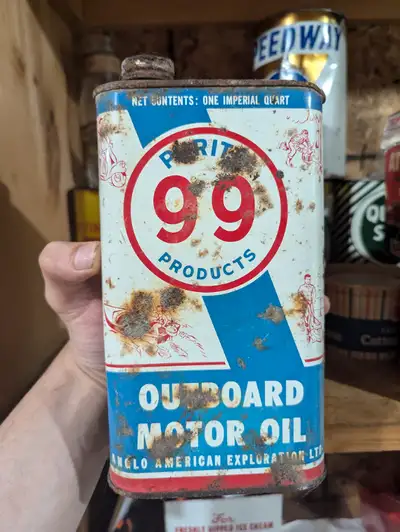 VINTAGE 1950's PURITY 99 OUTBOARD MOTOR OIL IMPERIAL QUART CAN, View more