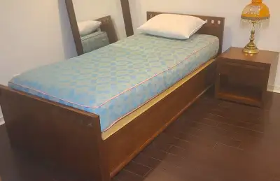 Solid Walnut Wood Bedroom Set – Twin Bed, Dresser, Mirror, Stool, View more