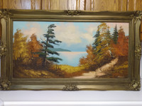 Antique Canadian artist Thompson landscape oil painting.
