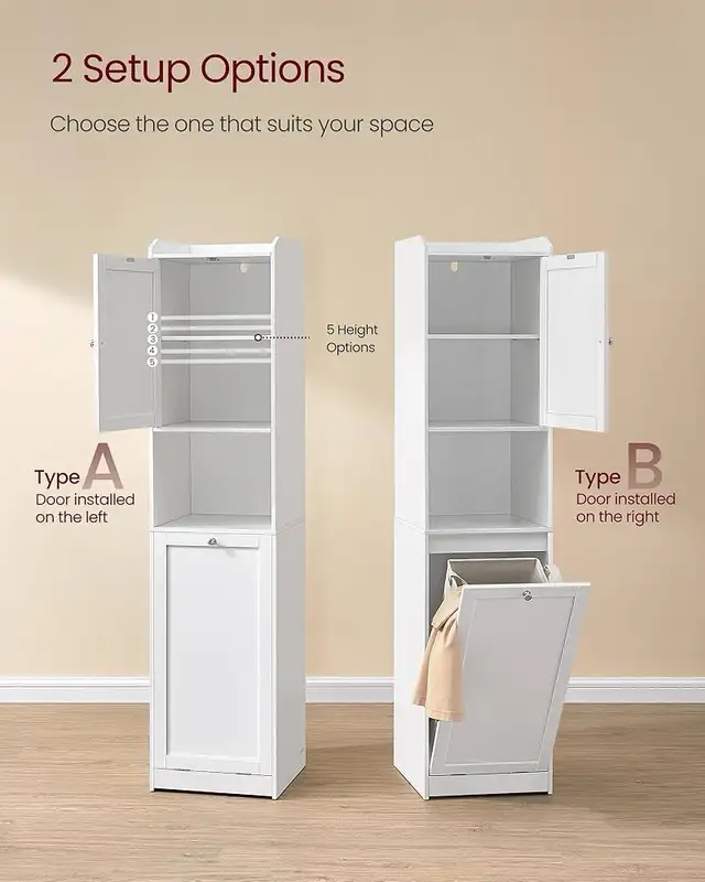 Tall Bathroom Cabinet with Laundry Basket, Removable Laundry Bas in Storage & Organization in Markham / York Region - Image 3