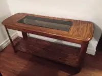 wood/glass console with storage, 52'' Vintage modern oak