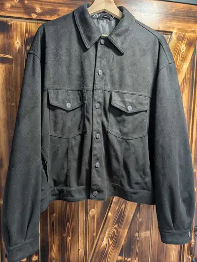 Zara Black Boxy Faux Suede Trucker Jacket, View more