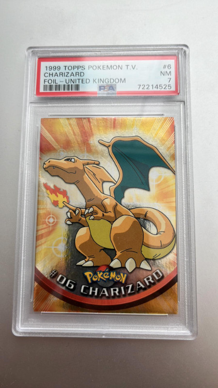 PSA 7 Charizard FOIL 1999 Topps Pokemon TV #6 Holo UK Blue Logo in Arts & Collectibles in City of Toronto