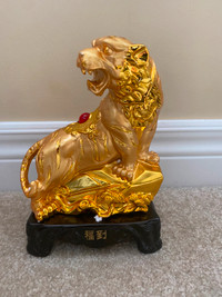 Chinese Zodiac Tiger Golden Resin Collectible Figurines Table De