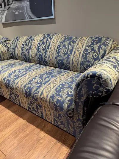 Fabric covered sofa set including couch, and matching love-seat and chair, to be given away for FREE...