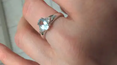 Just in time for Valentines Day!! This beautiful Aquamarine Ring with diamond chips is set in 10K So...