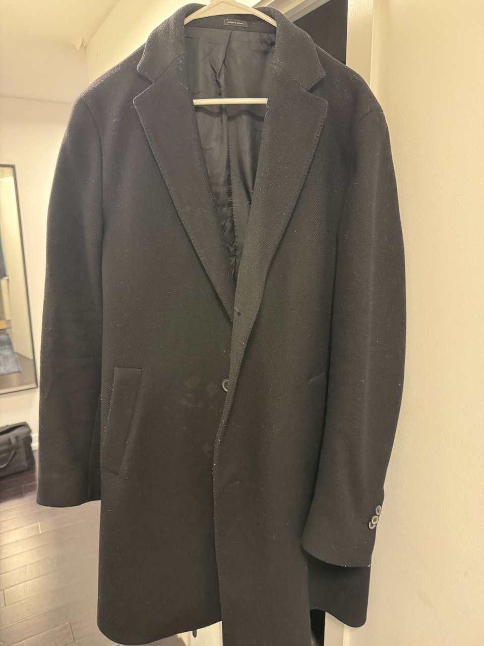 Massimo Dutti, Massimo Dutti Men's Black Wool Overcoat - Size 42