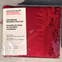 Essential Needs Embroidered Microfibre Sheet Set Queen Red NEW