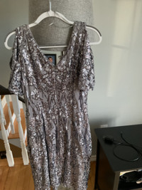 Mother of the bride dress, gray, size 12 & Sandal, size 7