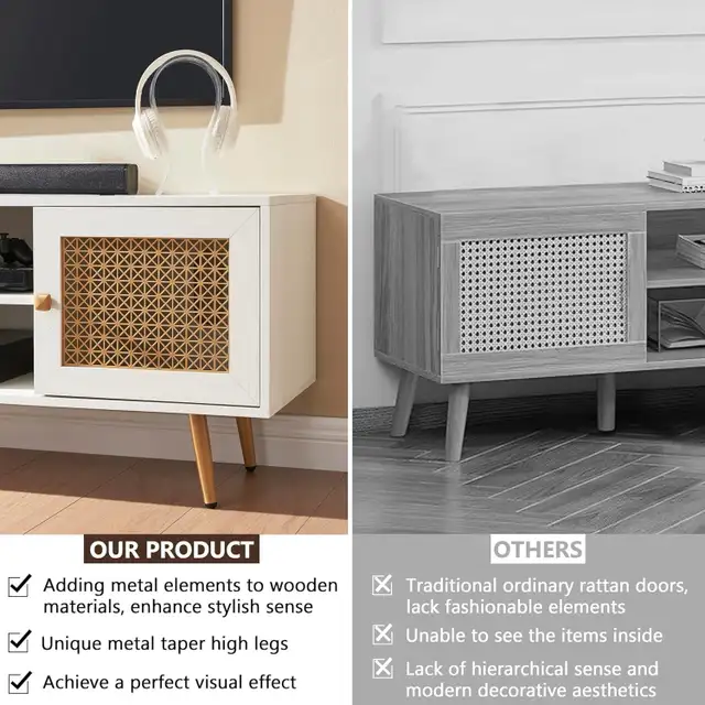 65" Mid Century Modern White TV Stand with Metal Decoration, Woo in TV Tables & Entertainment Units in Markham / York Region - Image 6