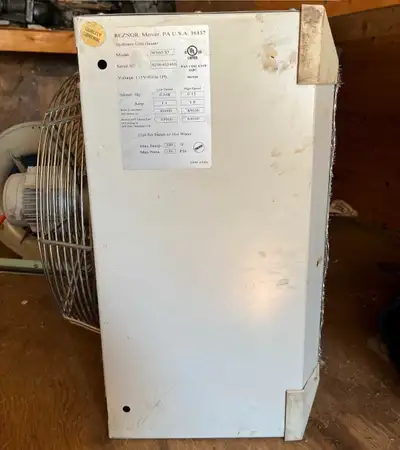 Greenhouse/garage/construction site fan for sale! Was a Reznor WS60/85 suspended hydronic heater cas...