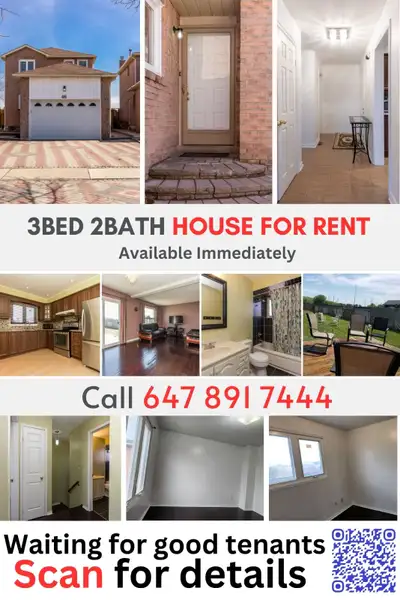 Detached 3 bedroom + 2 bathroom House with 3 parking near Hurontario/407 available Immediately Pleas...