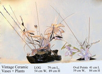 Vintage, Ceramic black high gloss Vases + artificial flowers