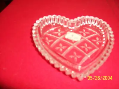 UKRAINIAN ANTIQUE CLEAR GLASS CANDY DISH SHAPED LIKE A HEART, View more