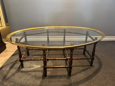 MCM coffee table - classic brass-trimmed glass top, View more