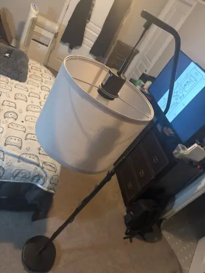 Black Arc Floor Lamp ~5ft Tall w/ Fabric Shade , View more