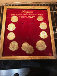 VINTAGE LONGINES POCKET WATCH AWARDS DISPLAY BOARD