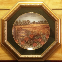 FARM SCENE PLATE with Vintage 8-1/4" Plate Frame with Glass