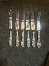 Lot of 6 towle king richard sterling HH dinner knives 9” no mono