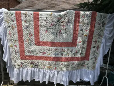 homemade patchwork hand stitched cotton quilt, queen, View more