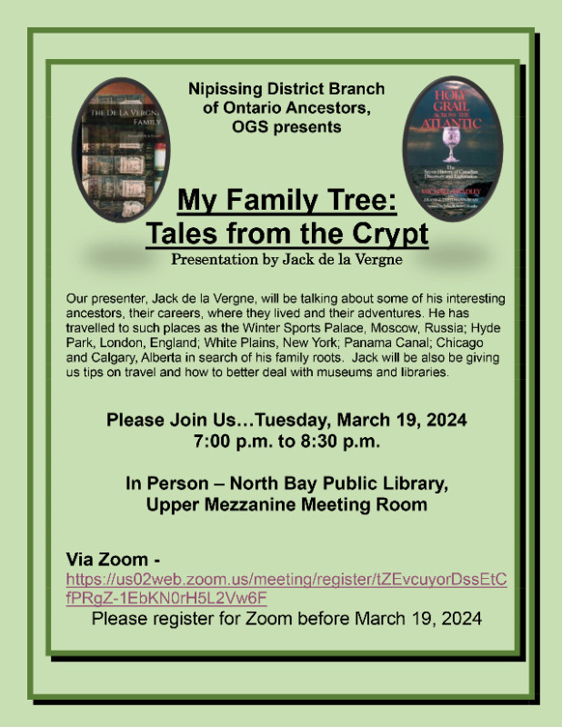 My Family Tree:  Tales from the Crypt in Activities & Groups in North Bay