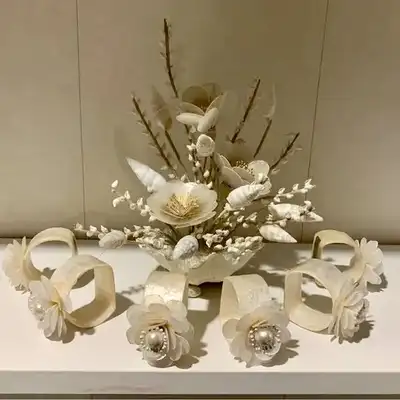 Stunning Unique Vintage Hand-Made Capiz Shell Floral Centrepiece, View more