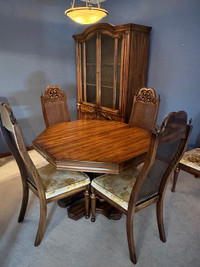  Vintage wooden table with cane back chairs