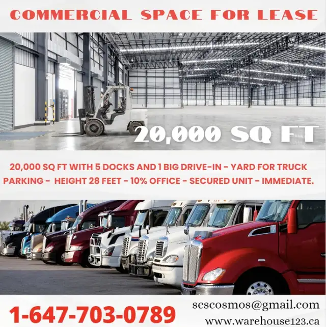 15000 SQ FT WAREHOUSE, 3 DOCKS in Commercial & Office Space for Rent in Mississauga / Peel Region - Image 7