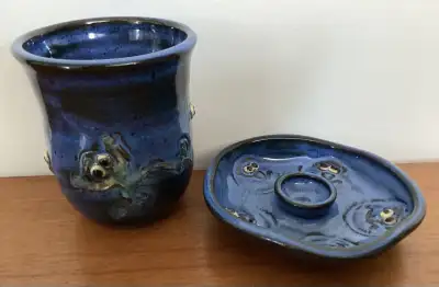 PRICE DROP! Handcrafted Frog Planter Cup & Candle Holder/Trinket, View more