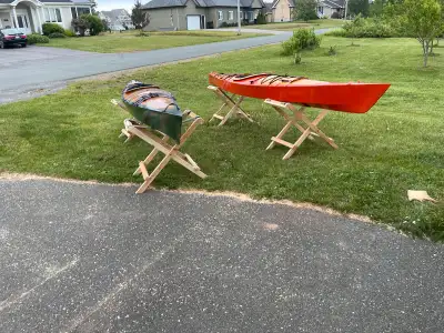 2 wooden kayak 16 ft cheasapeak… the orange is ready to go, the green one need a new layer of fiberg...