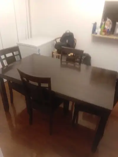 Dark Wood Dining Table with 4 Chairs, View more