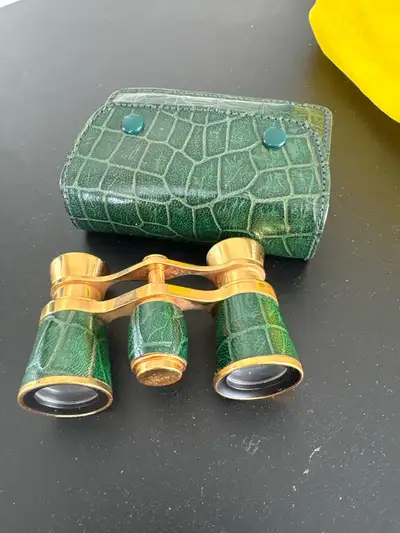 Enhance your theatre experience with these vintage opera glasses, featuring a distinctive green and...