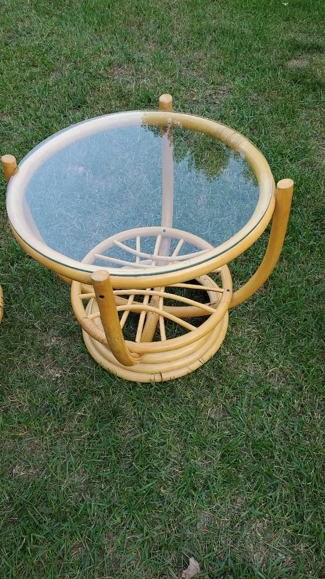 Antique Bamboo Swivel Chairs and Table Set in Patio & Garden Furniture in Regina - Image 4