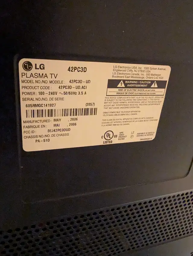 LG 42 inch Plasma TV - 2006 Model in TVs in Ottawa - Image 3