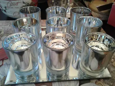 Vintage 9 Mercury Glass Tealights and Mirror, View more