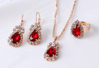 Elegant Necklace, Ring and Earrings set in red - BRAND NEW 