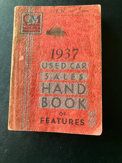 Very Rare1937 Used Car Sales Handbook issued by GM (Canadian Edition)