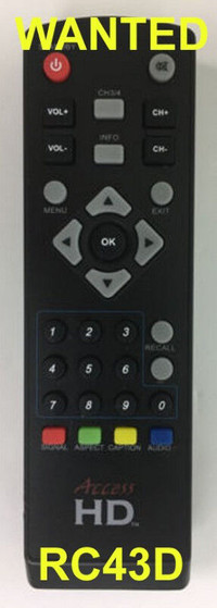 Want: RC43D remote for ACCESS DTA1030 OTA adapter TV box
