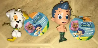 Lot of 2 Bubble Guppies Christmas Tree Ornaments (Puppy and Gil)...they are solid so won't break if...