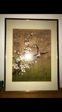 Original Painting Flowers And A Bird Signed By Artist Rare 