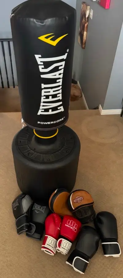 Boxing punching bag and gloves - brand new condition, View more