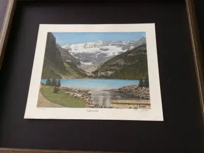 limited edition print, Lake Louise, local Loren Chabot Includes original wood frame without glass. C...