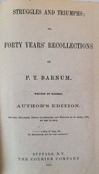 Book - Life of P.T. Barnum, Written by Himself - first edition